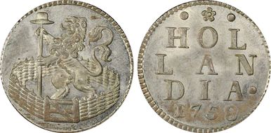 1758 Duit KM-80a Ag MS65