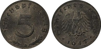 1947-D 5 Pfg J-374 MS65