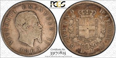 1863-M BN Lira w/ Rev. Shield KM-5a.1  Ag F12