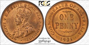 1921 1D Indian obverse MS65RB
