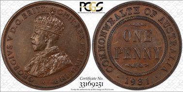1931 (m) 1D Indian obverse Dropped 1 AU58BN