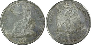1877-S T$1 Chopmarked AU58+