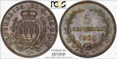 1869-M 5C AU58BN
