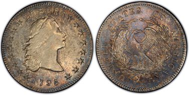 1795 $1 Flowing Hair, 3 Leaves AU53