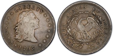 1795 $1 Flowing Hair, 3 Leaves VF30