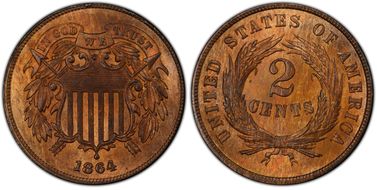 1864 2C Large Motto MS66RB