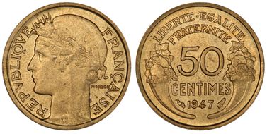 1947 50C Gad-423b F-192 Br-Al MS63