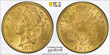 1874 $20 AU58