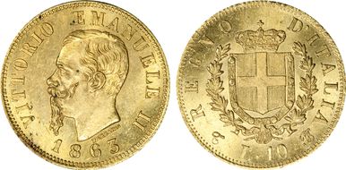 1863-T BN 10 L KM-9.2  Au MS64