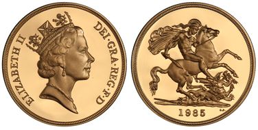 1985 £5 S-SE3 St. George PR70DCAM