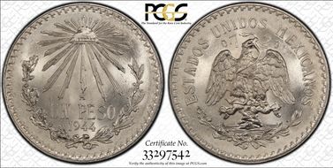 1944-M Peso KM-455  Ag MS67