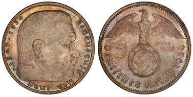 1936-A 5 Mk Swastika J-367 MS63