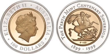 1999-P100 $100 Perth Mint Centenary Sov PR69DCAM