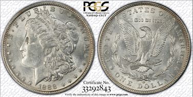 1888-O $1 VAM 4, Hot Lips AU58