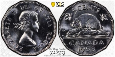 1953 5C No Strap, Far Leaf MS66+