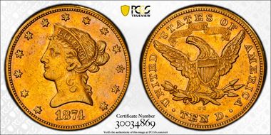 1874-CC $10 XF40