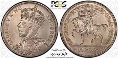 1934-35 Florin Centennial KM-33  Ag MS66