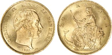 1890-CS 20 Kr KM-791.1  Au MS65
