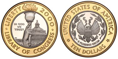2000-W $10 Library of Congress Bimetallic PR70DCAM