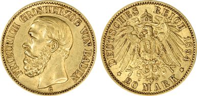 1894-G 20 Mk J-189 Large 4 AU53