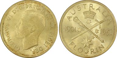 1951(m) Florin Jubilee KM-47  Ag MS65