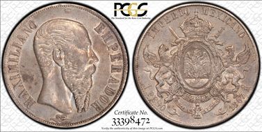 1867-Mo Peso Maximilian KM-388.1 AU55