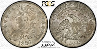 1830 50C O-121 AU58+