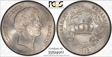 1833 Thaler KM-751 Crown MS64