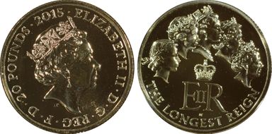 2015 £20 S-N3 Longest Reigning Monarch Ag MS69