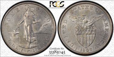 1907-S Peso AU53