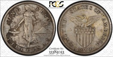 1908-S Peso KM-172  Ag N1