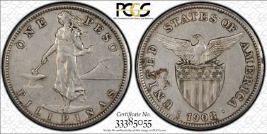 1908-S Peso KM-172  Ag XF45