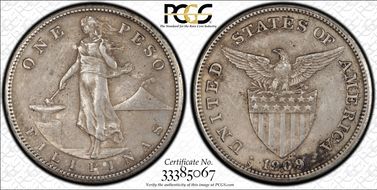 1909-S Peso KM-172  Ag AU55