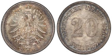 1876-D 20 Pfg J-5 MS66