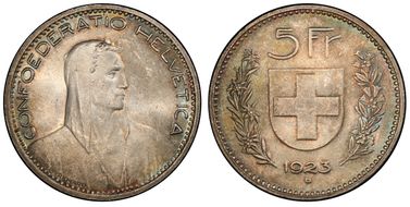 1923 B 5 Fr KM-37  Ag MS64