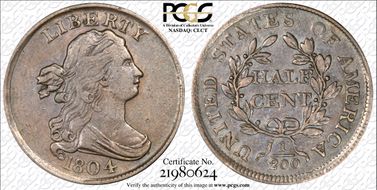 1804 1/2C Plain 4, No Stems XF40BN