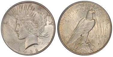 1922 $1 VAM 2L Gouge in Rays AU58