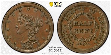 1856 1/2C Restrike PR58BN