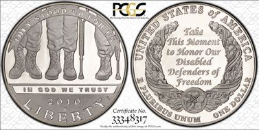 2010-W $1 Disabled Veterans PR70DCAM