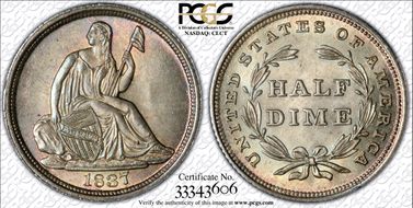 1837 H10C Seated, Large Date MS66