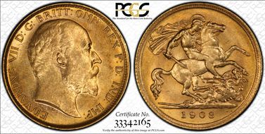 1908-M 1/2 Sov S-3975 AU58