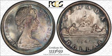 1965 S$1 Type 3 Lg Beads, Bl 5 MS63