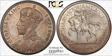 1934-35 Florin Centennial KM-33  Ag MS62