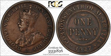1927 (m) 1D Indian obverse XF40BN