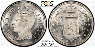 "1936" Medal FM35b Edward VIII RE Fantasy CuNi MS67