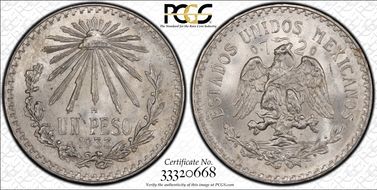 1933-M Peso KM-455 Ag MS65