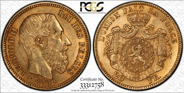 1869 20 Fr Position A KM-32  Au AU58