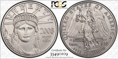 2008-W $10 Burnished St. of Liberty SP70