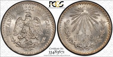 1919-M Peso KM-454  Ag MS67