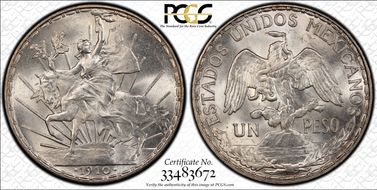 1910 Peso Caballito KM-453  Ag MS65